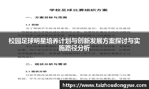 校园足球明星培养计划与创新发展方案探讨与实施路径分析